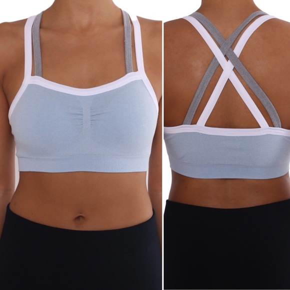 Athletic Cross Back Yoga Workout Sports Bra - Picture 3 of 5